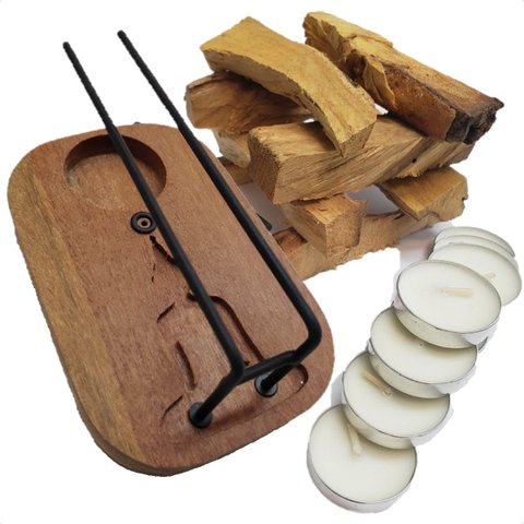 Incensario Suporte Queimador Buda Madeira Cumarú 13cm +50g Palo Santo