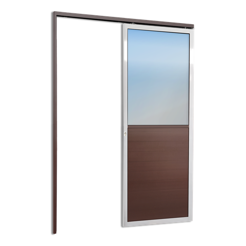 Porta Correr Suspensa Meia Lambril Meia Vidro Esq L.25 Mix Corten 210x90 Brimak