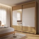 Ver imagem 1 de Guarda Roupa Casal 2 Portas de Correr com Espelho 4 Gavetas Soho 238cm - Carvalho Off White