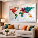 Ver imagem 1 de Quadro Mapa Mundi Contemporâneo Colorido 123x83cm Canvas