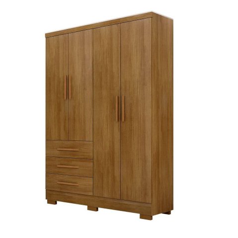 Guarda Roupa Solteiro Encant 4 Portas de Bater 3 Gavetas MDP Cumaru 120cm