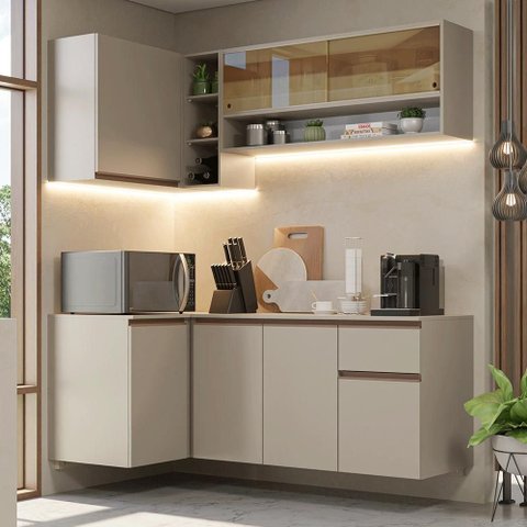 Armário de Cozinha Completa de Canto 265 Cm Suspenso Crema Nice Madesa 04