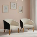 Ver imagem 1 de Poltrona Sala Decorativa Kit 2 Stella Pé Madeira Trapézio Castanho Sintético Pu Preto/bouclê Bege D0
