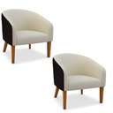 Ver imagem 2 de Poltrona Sala Decorativa Kit 2 Stella Pé Madeira Trapézio Castanho Sintético Pu Preto/bouclê Bege D0