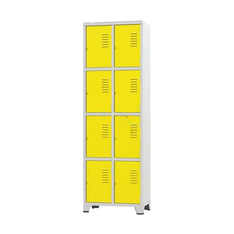 Armário Roupeiro de Aço para Vestiário 8 Portas Amarelo com Chave