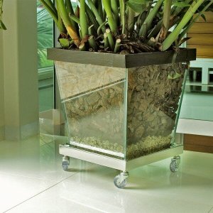 Suporte de Vaso ou Cachepot Quadrado 30 cm com Base - Inox