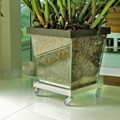 Suporte de Vaso ou Cachepot Quadrado 30 cm com Base - Inox