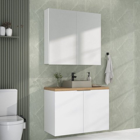 Conjunto de Banheiro 90cm x 145cm Nature Branco/Carvalho
