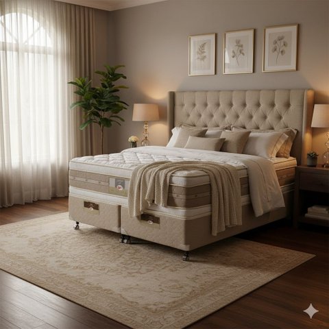 Cama Box Queen Castor Silver Star Air Double Face Pocket 158x198x61 + Box Castor