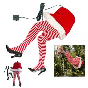 Pernas de Mamae Noel Natal para Arvore Natalina com Movimento Chute Festa Fim de Ano Decoraçao Confr