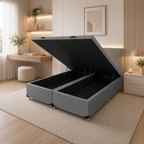 Base Baú Queen Suede 158x197x35cm Smart Cinza