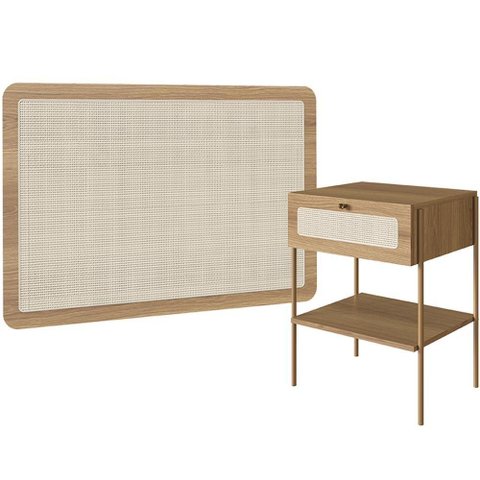 Cabeceira Solteiro 90cm e 1 Mesa Lateral 1 Gaveta Industrial Indy A03 Hanover