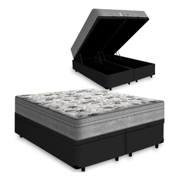 Cama Box Baú King 193 Bipartido Tecido Sintético Preto Com Colchão de Molas Ensacadas Evolution - Pr - 1