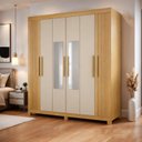 Ver imagem 1 de Guarda-Roupa Casal 6 Portas 2 Gavetas com Espelho 100% MDF Norten Marrom/Cinamomo/Off White