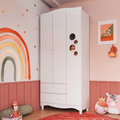Guarda Roupa Infantil 91,5cm X 198cm C/ 3 Portas e 2 Gavetas Cor:branco