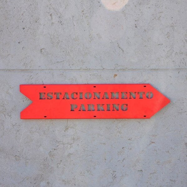 Placa de Estacionamento Parking - Sentido Direito - Aço - Vermelho - 1
