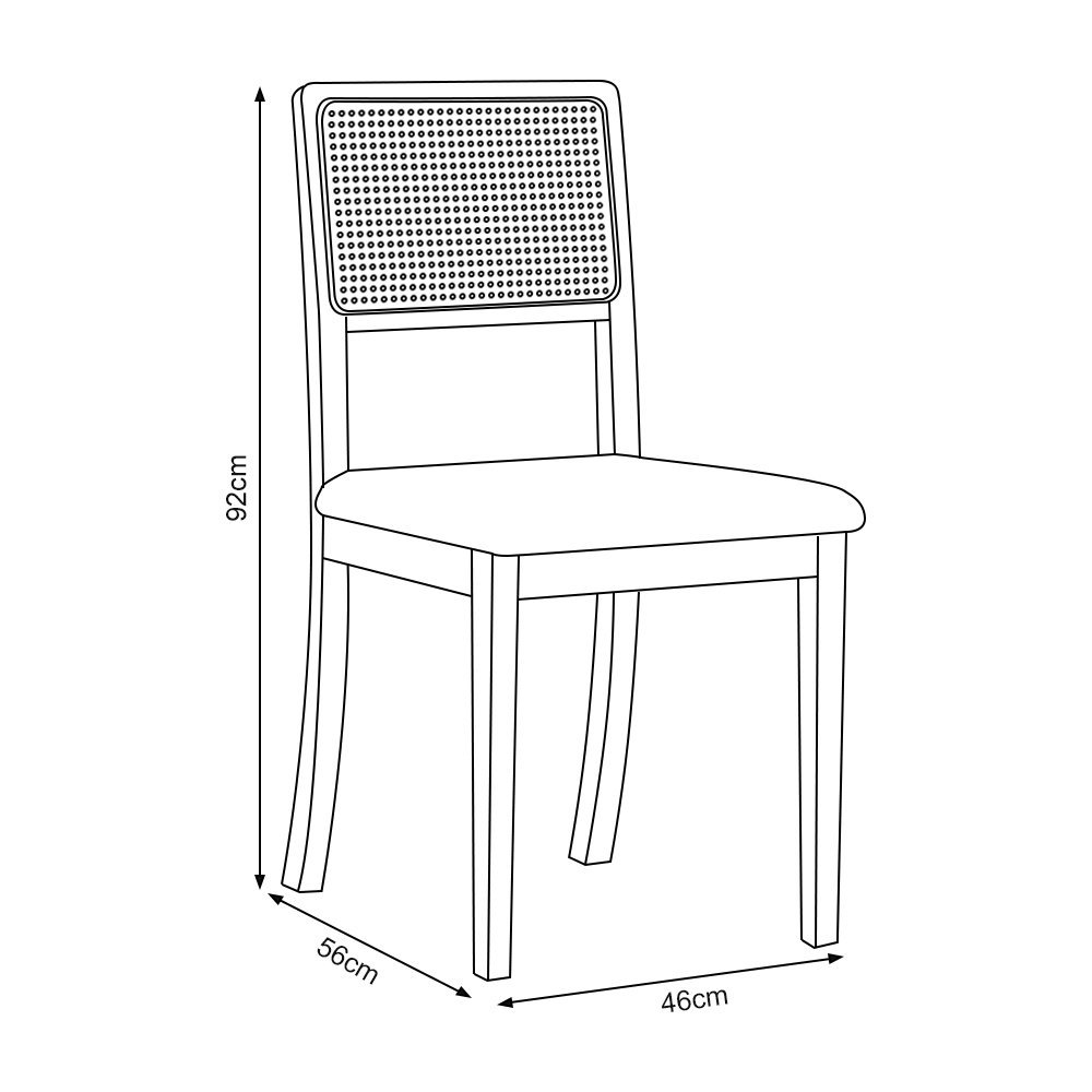 Mesa Jantar Safira 160x90 Off White com 6 Cadeiras Palha em Linho Bege Telinha Madeira Maciça Mel - 5