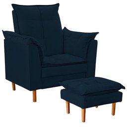 Poltrona de Amamentação com Puff Quarto Bebê Vitória Suede Cor:azul Marinho - 1