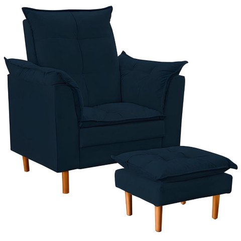 Poltrona de Amamentação com Puff Quarto Bebê Vitória Suede Cor:azul Marinho