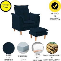 Poltrona de Amamentação com Puff Quarto Bebê Vitória Suede Cor:azul Marinho - 5