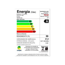 Aquecedor De Água a Gás Rinnai E21 FEH 21 Litros Black:GN - 3