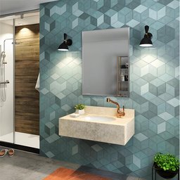 Pia Para Banheiro Em Granito e Espelho Yaris Branco Com Travertino Gaam - 2