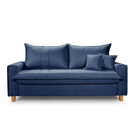 Sofa Living com Bau Multiuso 3 Lugares Linho Pes em Madeira: Azul