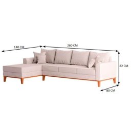 Sofá Beny com Chaise Esquerda, 1,40x2,60m, 4 Lugares, Linho, Base em Madeira. (cru) - 3