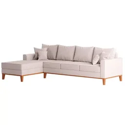 Sofá Beny com Chaise Esquerda, 1,40x2,60m, 4 Lugares, Linho Cru, Base em Madeira. - 3