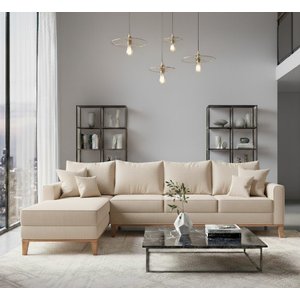 Sofá Beny com Chaise Esquerda, 1,40x2,60m, 4 Lugares, Linho, Base em Madeira.