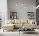 Ver imagem 1 de Sofá Beny com Chaise Esquerda, 1,40x2,60m, 4 Lugares, Linho, Base em Madeira.