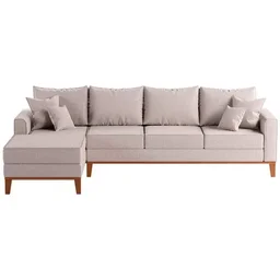 Sofá Beny com Chaise Esquerda, 1,40x2,60m, 4 Lugares, Linho Cru, Base em Madeira. - 2