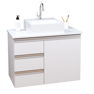 Balcão Móvel Gabinete Mdf para Banheiro com Tampo & Cuba 70cm Esquerdo