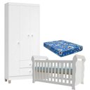 Ver imagem 1 de Berço Americano Lara com Colchão para Berço Americano e Guarda Roupa Ternura Baby 3 Portas Branco Br