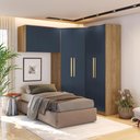 Ver imagem 1 de Guarda Roupa Quarto Modulado Solteiro Adapt  3 Peças Nogueira/Azul Profundo - Kappesberg