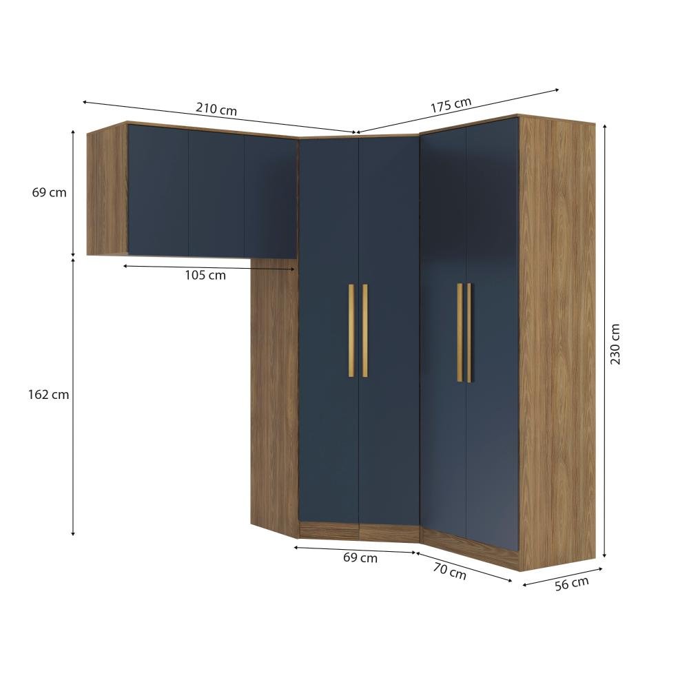 Quarto Modular Kappesberg Adapt Nogueira/azul Profundo 3 Peças - 4