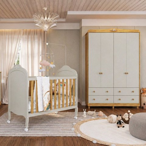 Quarto de Bebê com Berço Minicama e Guarda-Roupa 4 Portas 100% MDF Maya Clássico Espresso Móveis Beg