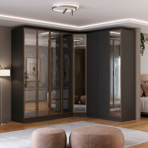 Roupeiro Modulado Ravi em Mdf 8 Portas Reflecta 243,5cm Grafitto 1110