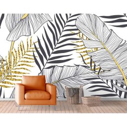 Painel Adesivo - Folhagem Preto e Dourado - 1