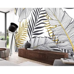 Painel Adesivo - Folhagem Preto e Dourado - 2