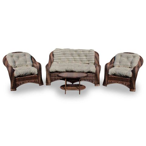 Conjunto de Sofá Fibra Sintética Bruxelas - 1 Sofá 2 L + 2 Poltronas + 1 Mesa Centro - Tecido Cabana