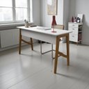 Ver mais imagens de Escrivaninha Taurus 1 Gaveta Mdf Pés Madeira Maciça Mesa de Estudo Aparador Moderno:branco