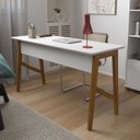 Ver imagem 7 de Escrivaninha Taurus 1 Gaveta Mdf Pés Madeira Maciça Mesa de Estudo Aparador Moderno:branco