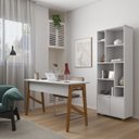 Ver imagem 4 de Escrivaninha Taurus 1 Gaveta Mdf Pés Madeira Maciça Mesa de Estudo Aparador Moderno:branco