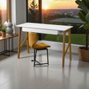 Ver imagem 3 de Escrivaninha Taurus 1 Gaveta Mdf Pés Madeira Maciça Mesa de Estudo Aparador Moderno:branco