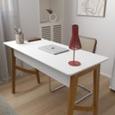 Ver imagem 6 de Escrivaninha Taurus 1 Gaveta Mdf Pés Madeira Maciça Mesa de Estudo Aparador Moderno:branco