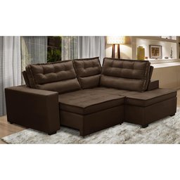 Sofá de Canto Retrátil e Reclinável com Molas LD 2,50x2,00m Viviane Suede Marrom Madelina Decor - 1