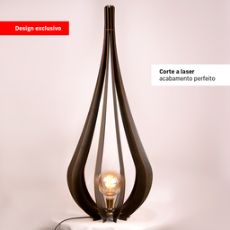 Abajur Luminária Chão Vazado Pequena Gota Madeira Mdf Rustico Cor:café - 2