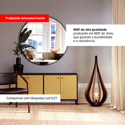 Abajur Luminária Chão Vazado Pequena Gota Madeira Mdf Rustico Cor:café - 3
