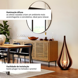 Abajur Luminária Chão Vazado Pequena Gota Madeira Mdf Rustico Cor:café - 4